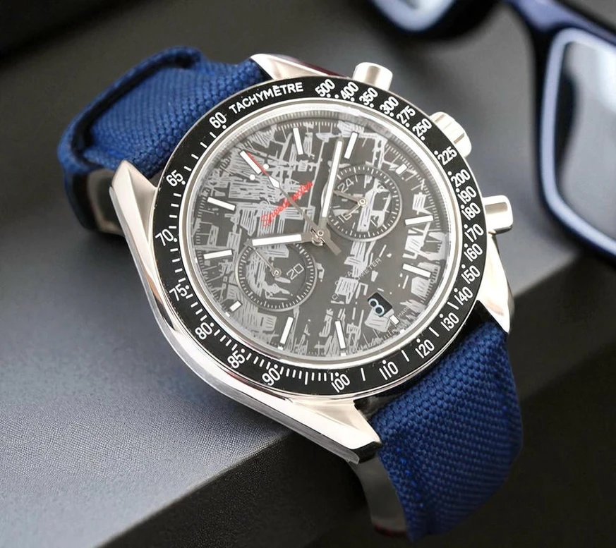 Omega Speedmaster Grey Side Of The Moon Meteorite Blue Strap Watch Pakistan
