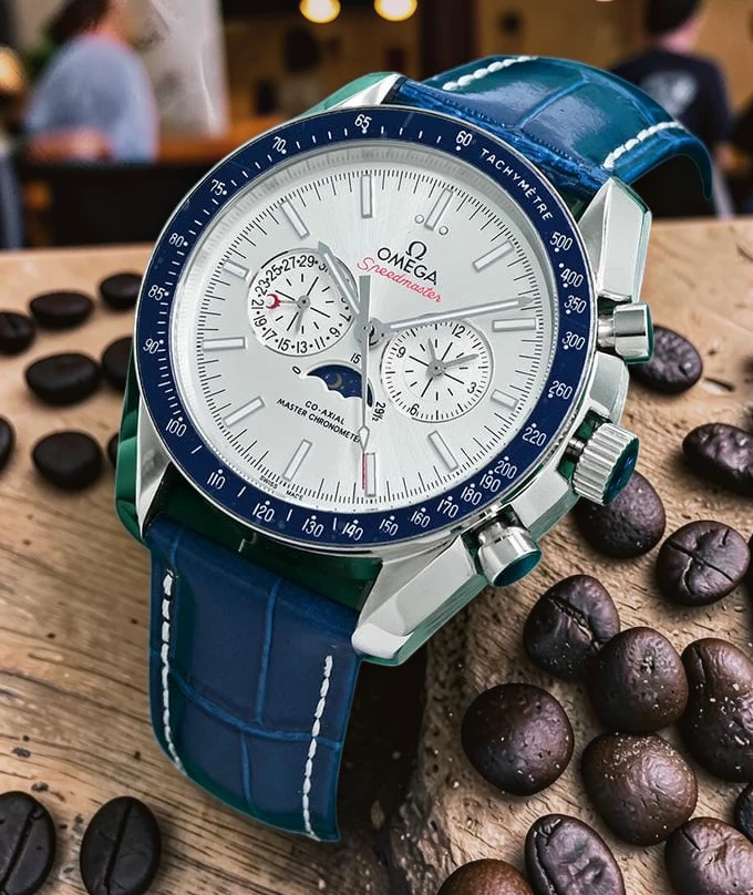 Omega Speedmaster Moonphase Master Chronometer Blue Strap Watch For Men Photoroom