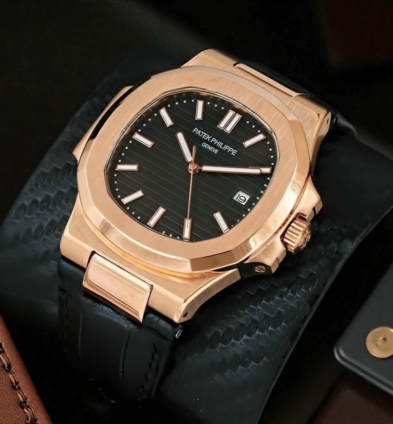 Patek Philippe Nautilus Black Dial Black Leather Strap Watch Pakistan 1765831819 E3d9ceb1