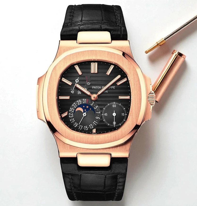 Patek Philippe Nautilus Rose Gold Black Leather Strap Patek Philippe Nautilus Pakistan 1765831835 23748366