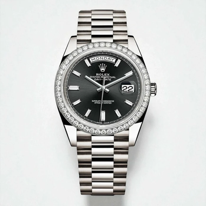 Rolex Day Date 36 Platinum Diamond Bezel Black Dial Watch115 Pakistan
