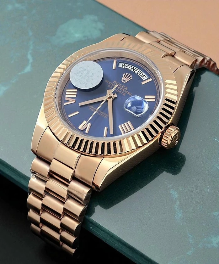 Rolex Day Date 40 Rose Gold President Blue Roman Dial Watch Compressed Pakistan