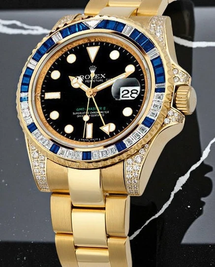 Rolex Gmt Master Ii Diamond Bazel Yellow Chain Pakistan