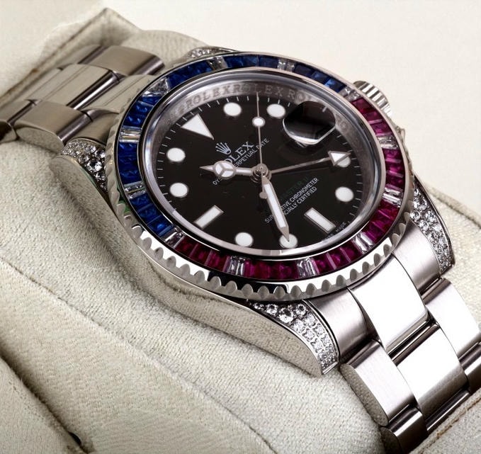 Rolex Gmt Master Ii Sapphire Ruby Bezel Diamond Watch Pakistan