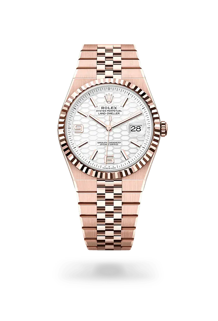 Rolex Land Dweller Watch In Everose Gold With A White Honeycomb Dial Swiss Watch 2026