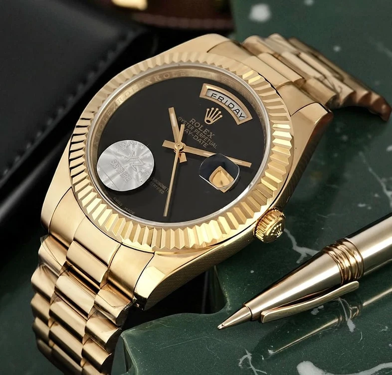Rolex Oyster Perpetual Day Date Black Dial Gold Watch Pakistan