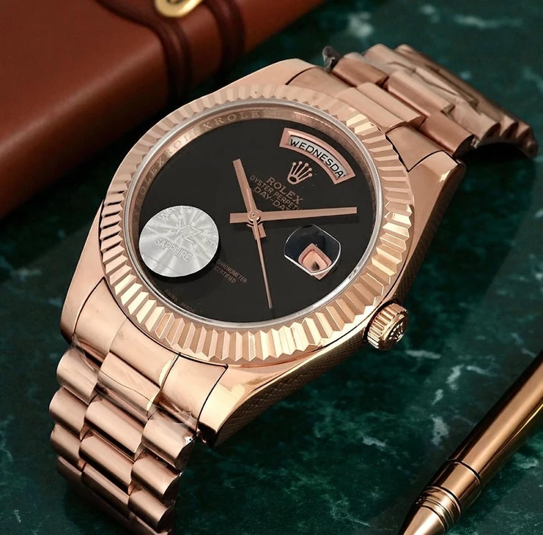 Rolex Oyster Perpetual Day Date Black Dial Rose Gold Watch Pakistan