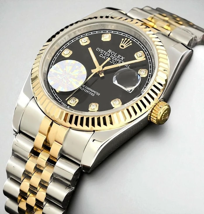 Rolex Rolesor Datejust Black Diamond Dial Jubilee Bracelet Swiss Watch Compressed Pakistan