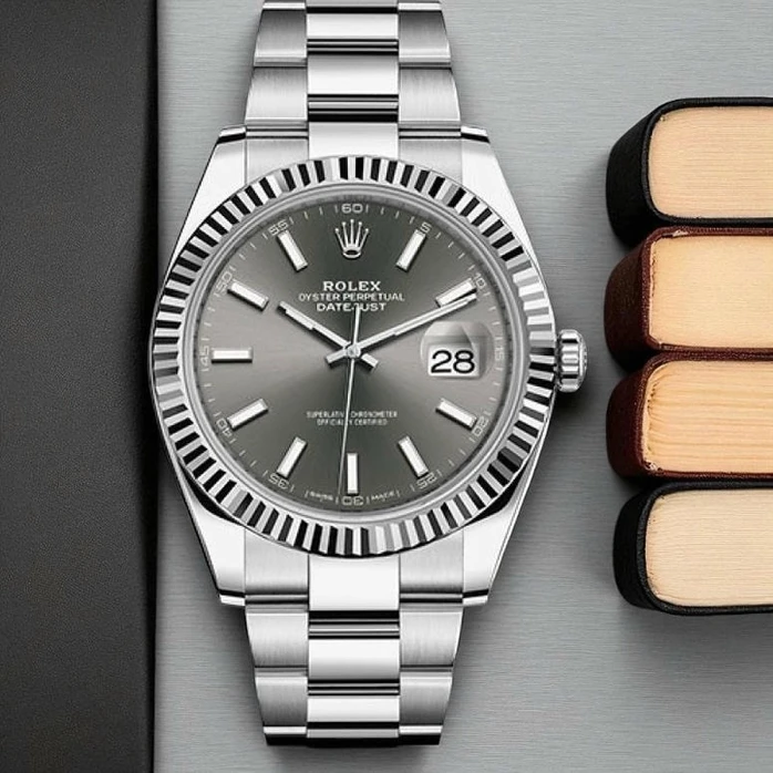 Rolex Datejust 41 Steel And White Gold Rhodium Stick Dial Oyster Bracelet Watch Pakistan