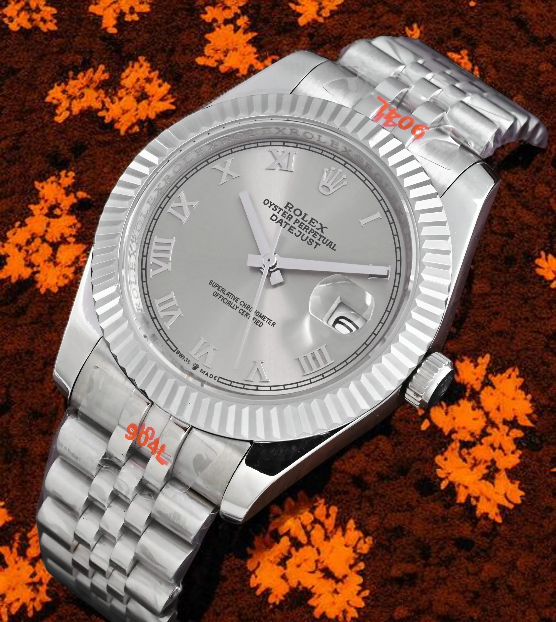 Rolex Datejust Fluted Bezel Roman Numeral Hour Markers Swiss Mens Watch
