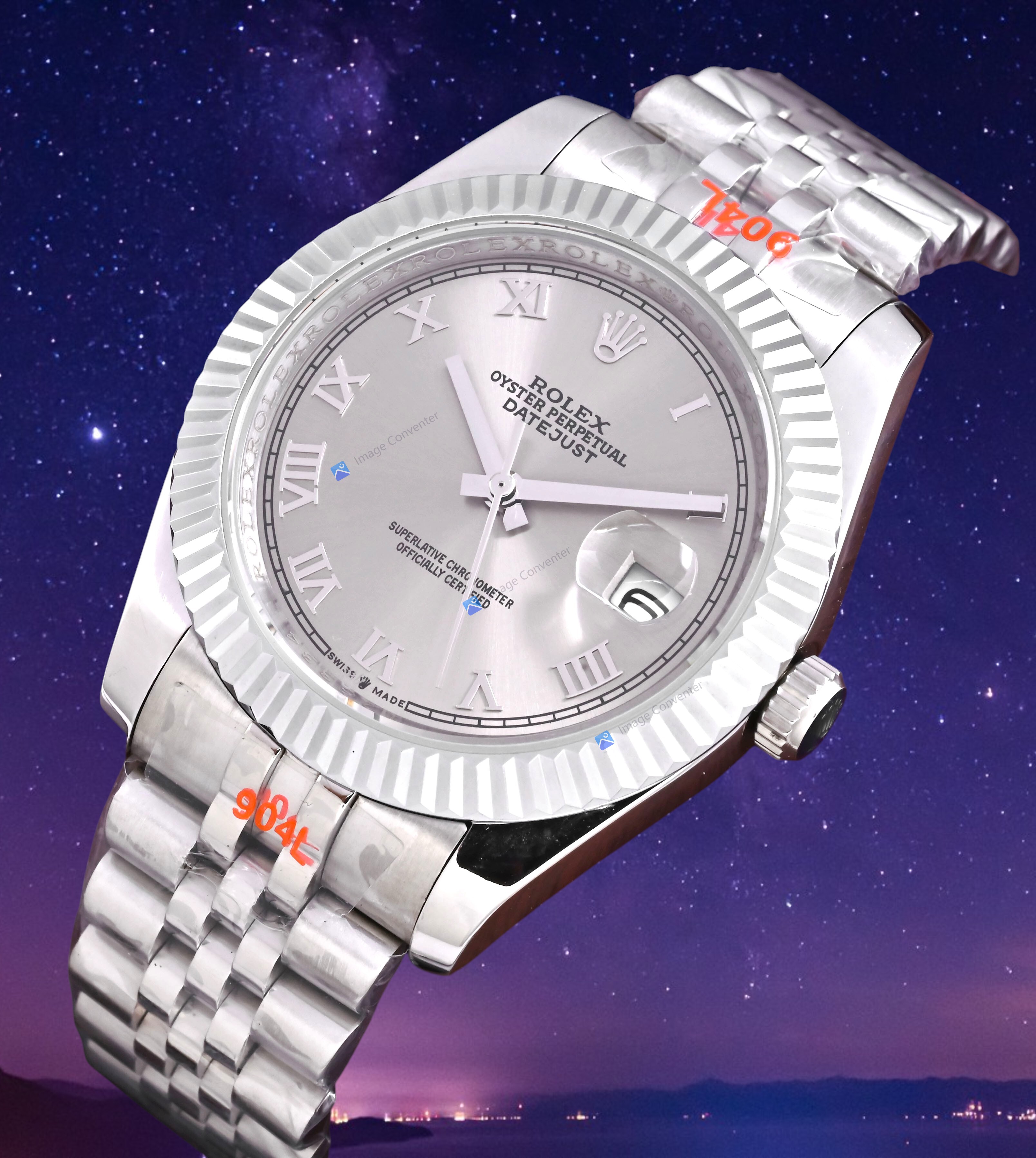 Rolex Datejust Fluted Bezel Roman Numeral Hour Markers Swiss Watch