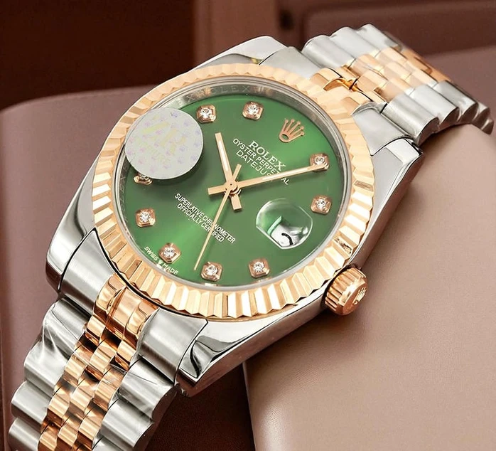 Rolex Datejust Green Diamonds Dial Two Tone Swiss Watch Pakistan