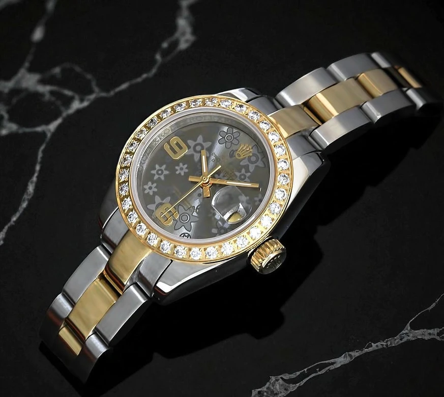 Rolex Datejust Lady White Gold Grey Floral Arabic Dial Pakistan