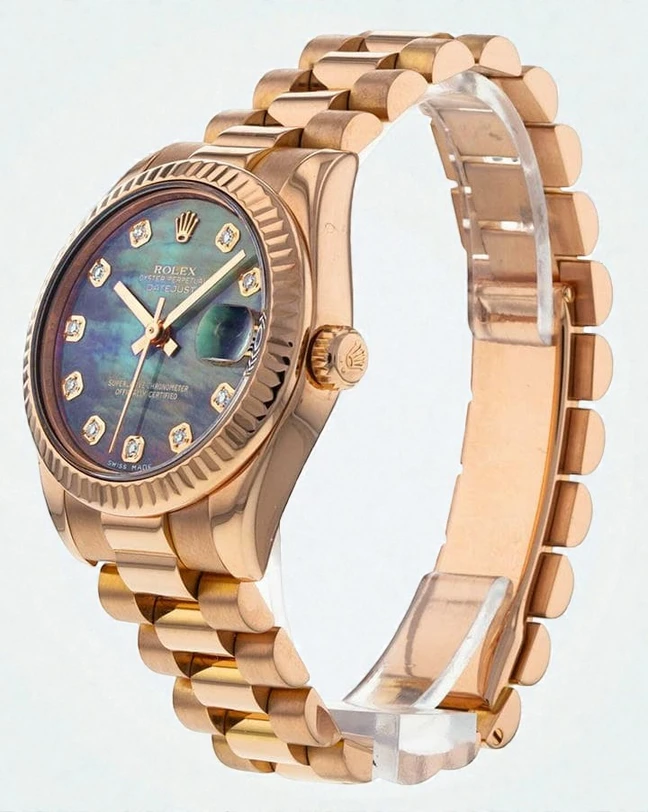 Rolex Datejust President Rose Gold Pearl Diamonds Dial Watch