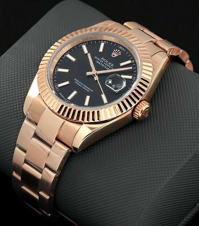 Rolex Datejust Rose Gold Black Dial Watch 2 Pakistan