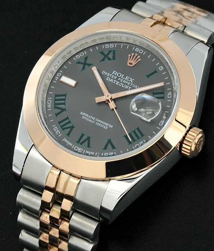 Rolex Datejust Rose Gold Steel Slate Roman Dial Smooth Bezel Jubilee Bracelet Watch Pakistan