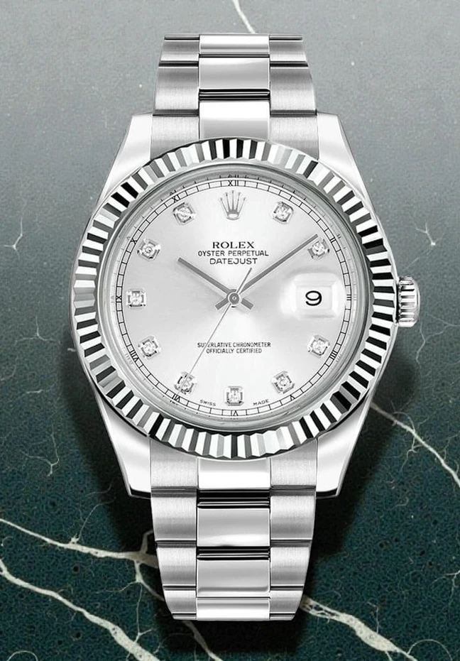 Rolex Datejust Silver Diamond Dial Watch 1