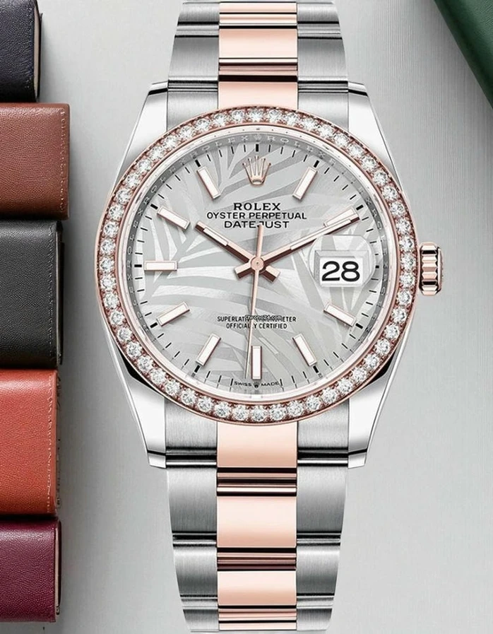 Rolex Datejust Silver Palm Motif Dial Diamond Pakistan