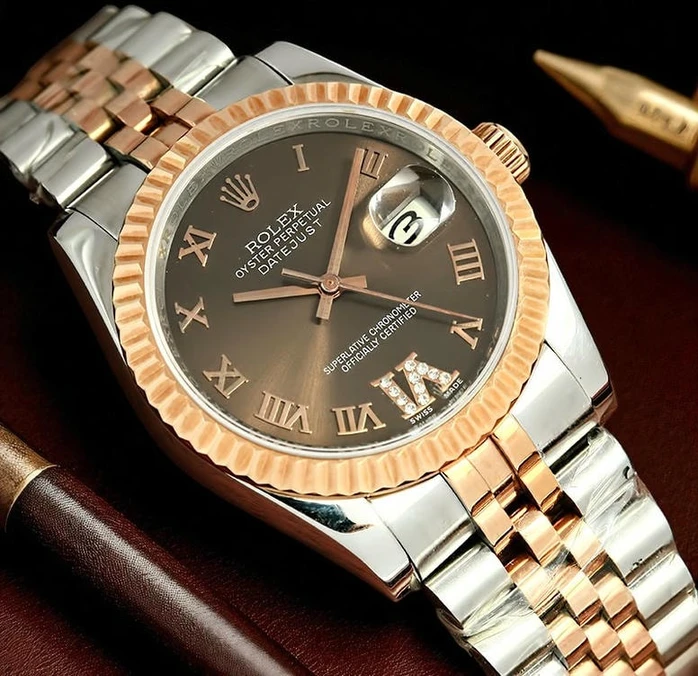 Rolex Datejust Steel And Rose Gold Chocolate Roman Dial Watch Pakistan