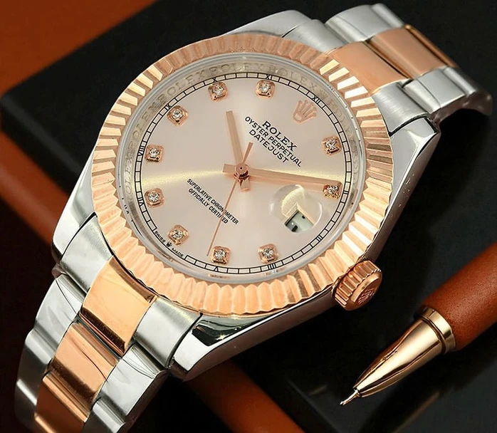 Rolex Datejust Sundust Dial Rose Gold Stainless Steel Watch Pakistan