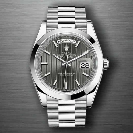 Rolex Day Date 40 Mm Oyster Perpetual Platinum Dark Rhodium Stripe Motif Dial Watch Pakistan