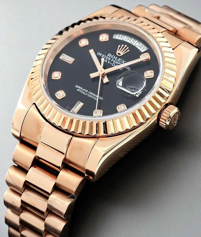 Rolex Day Date Black Dial Rose Gold Watch Price Pakistan