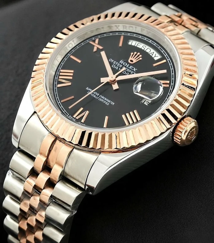 Rolex Day Date Black Roman Dial Two Tone Watch Pakistan