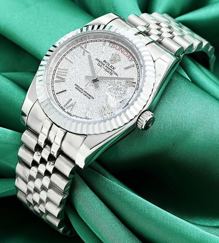 Rolex Day Date Frosted Silver Dial Watch 1