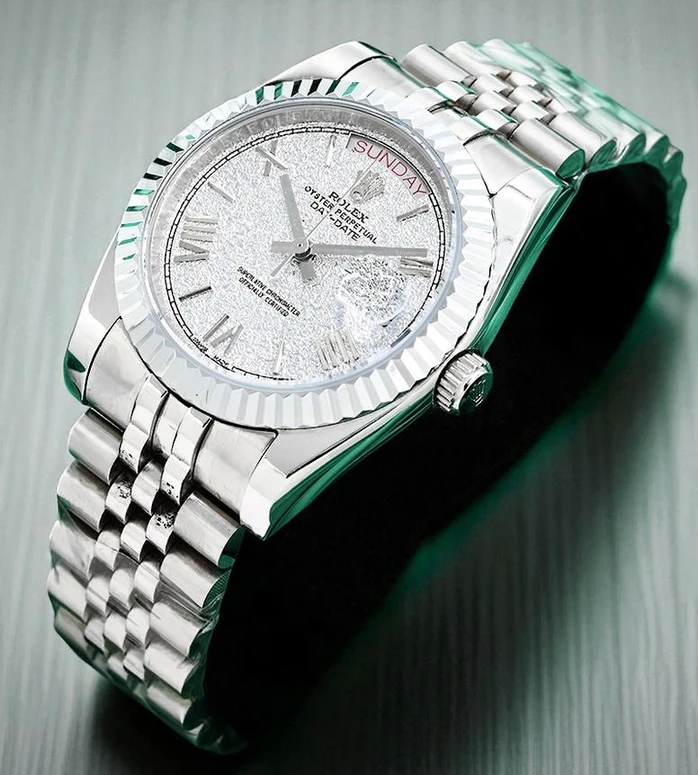 Rolex Day Date Frosted Silver Dial Watch 1 Pakistan