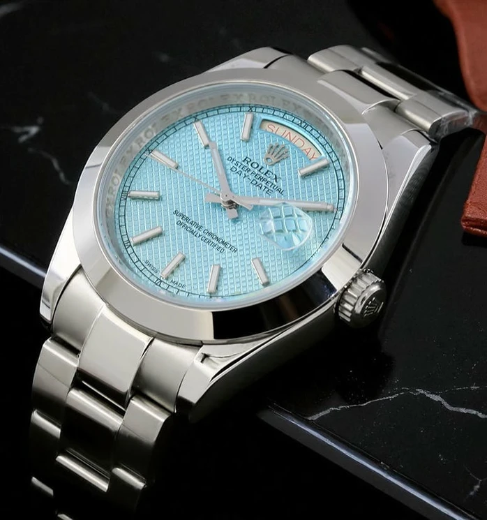 Rolex Day Date Ice Blue Diagonal Motif Dial Watch635 Pakistan