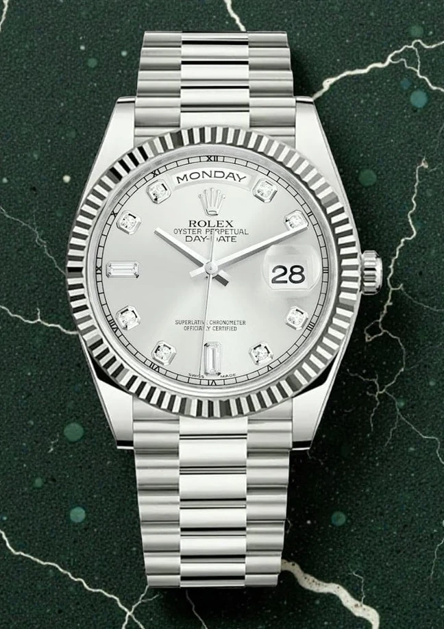 Rolex Day Date Silver Diamond Dial Watch 1 1