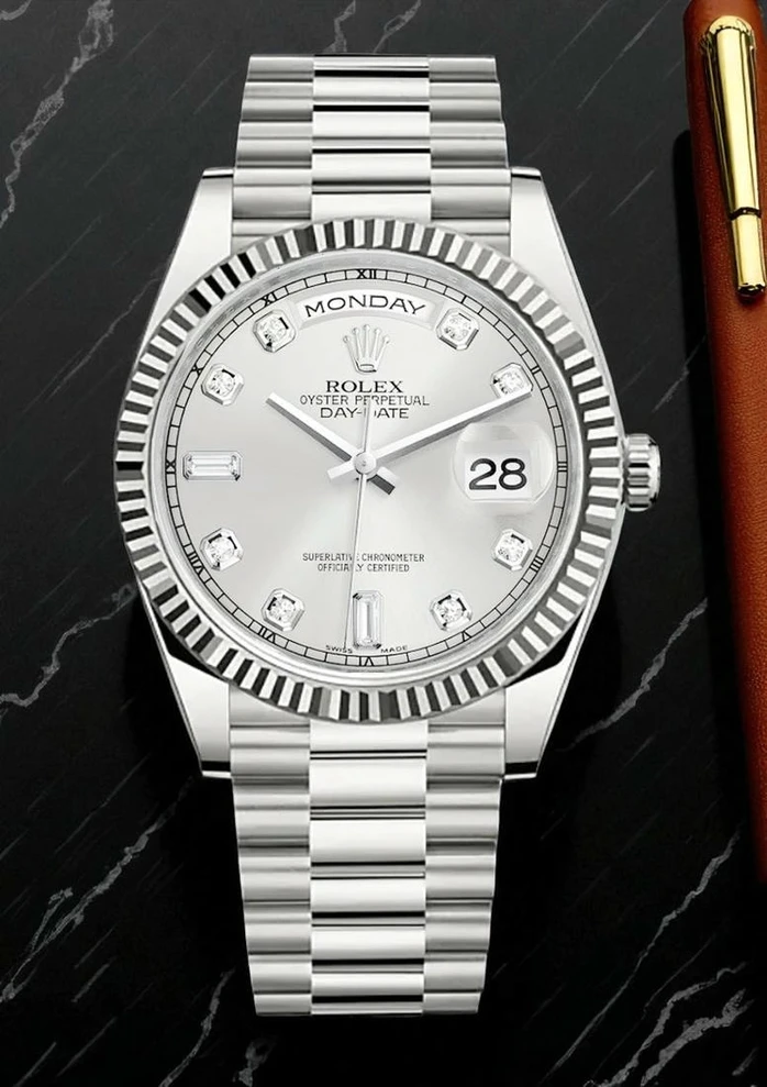 Rolex Day Date Silver Diamond Dial Watch 1 1 Pakistan