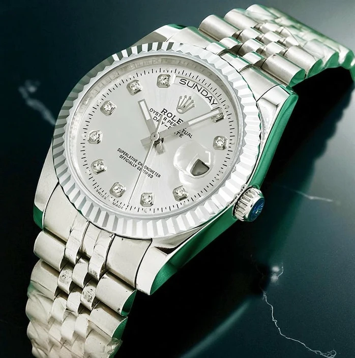 Rolex Day Date Silver Diamond Dial Watch 1 Pakistan