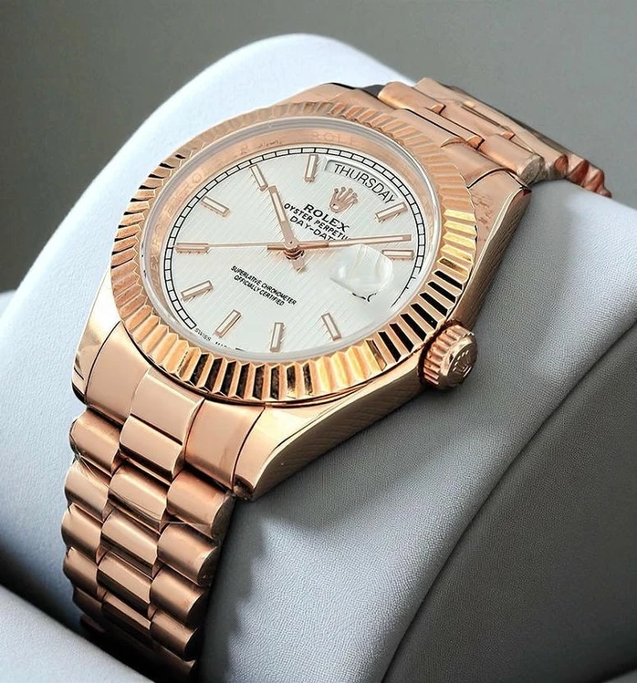 Rolex Day Date White Stripe Dial Rose Gold Watch Pakistan