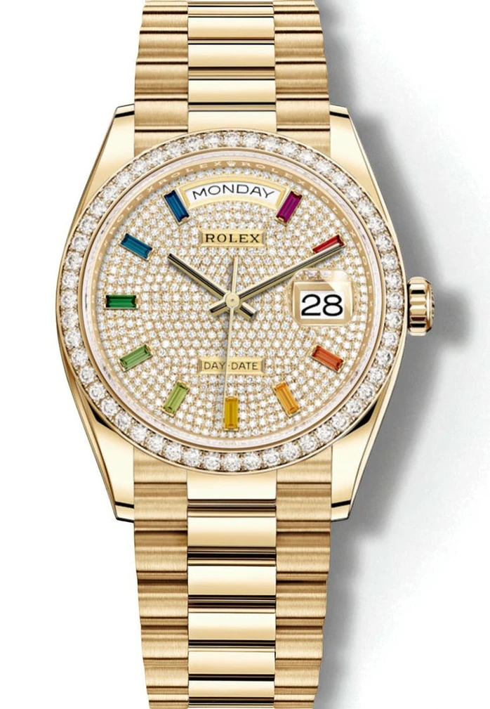 Rolex Day Date Yellow Gold 128348rbr Pave Rainbow Diamond Dial Pakistan