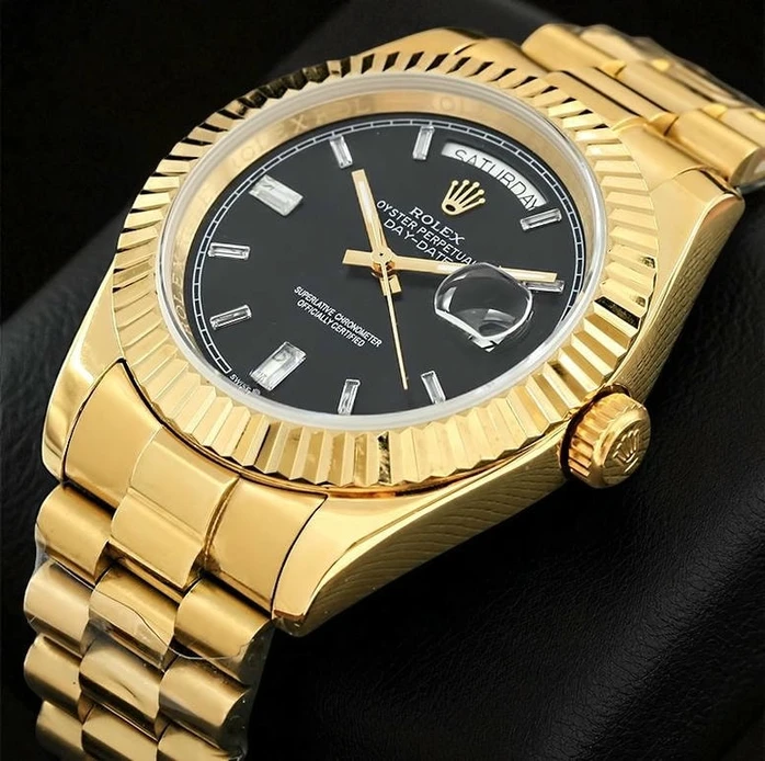 Rolex Day Date Yellow Gold Black Diamond Dial Watch Pakistan