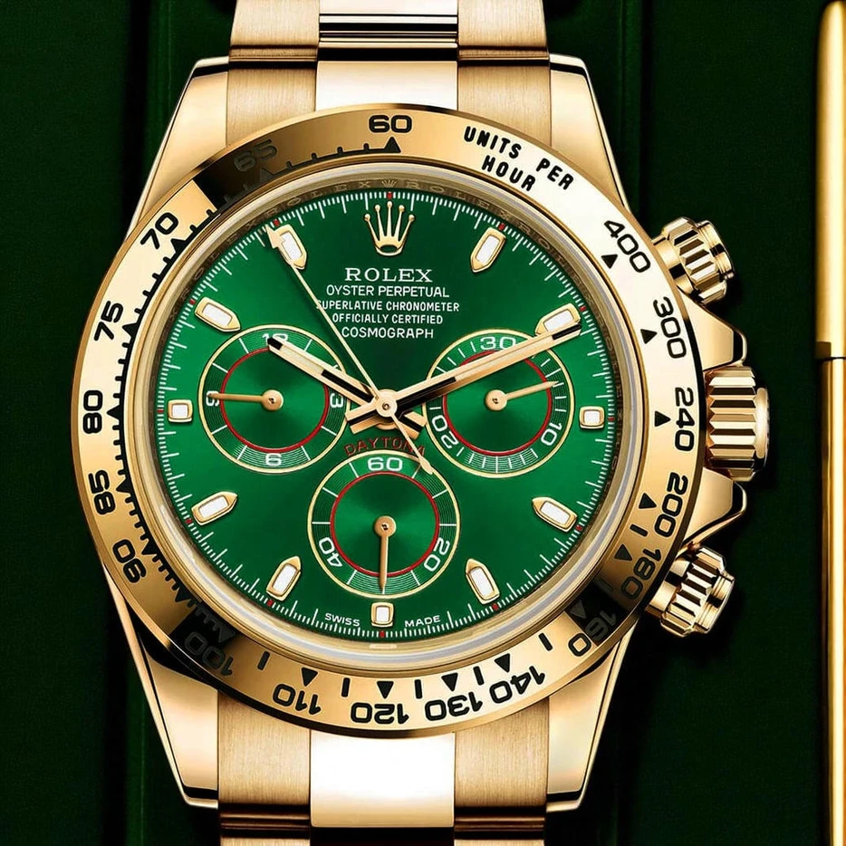 Rolex Daytona Green Dial In Yellow Gold Chain Pakistan