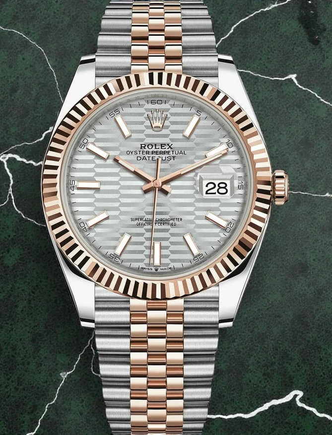 Rolex Everose Rolesor Datejust 41 Slate Fluted Motif Index Dial 126331 Watch