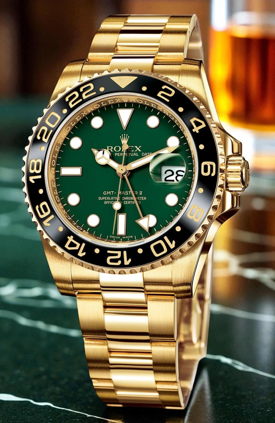 Rolex Gmt Master Ii Yellow Gold Chain Green Dial Watch Pakistan