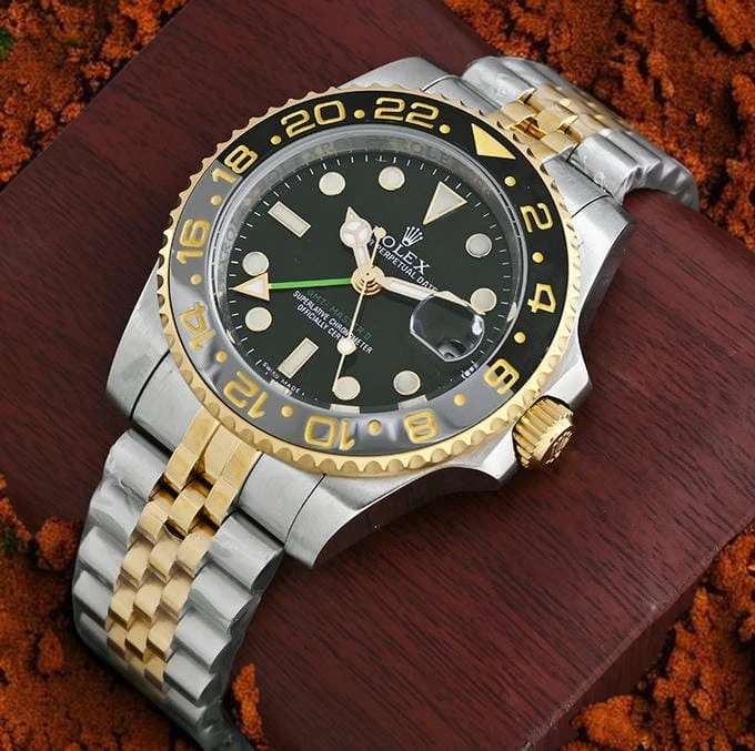 Rolex Gmt Master Ii Yellow Gold Steel Watch For Men