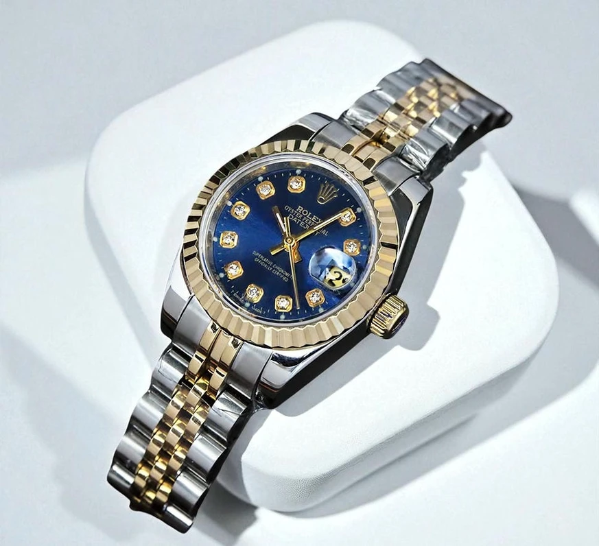 Rolex Lady Datejust Gold Steel Blue Diamond Dial Luxury Watches 116 Pakistan