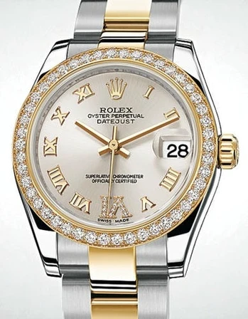 Rolex Lady Datejust Yellow Gold Silver Diamond Bezel Watch Pakistan