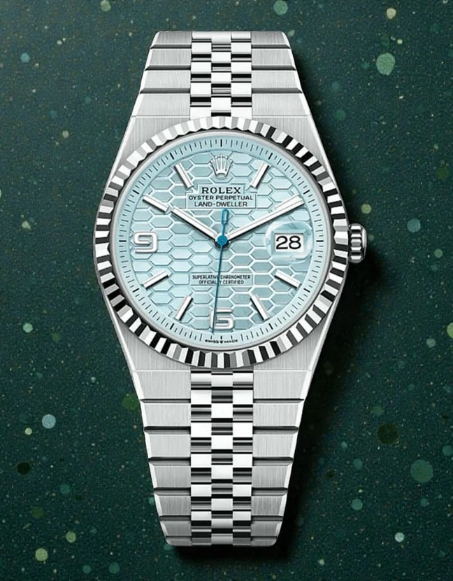 Rolex Land Dweller 127336 Platinum Ice Blue Dial 2025 Nfc With Card Watch