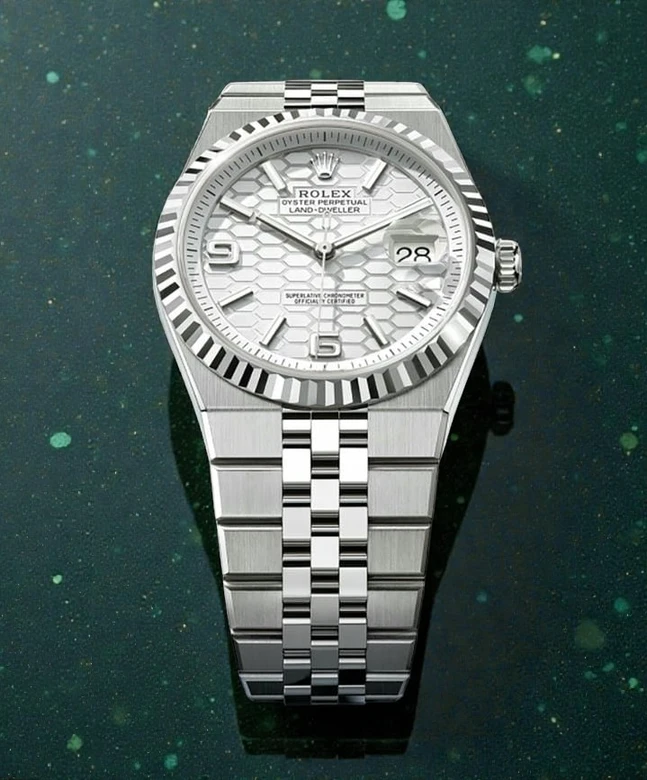 Rolex Land Dweller Watch White Dial With A Honeycomb Pattern Watch