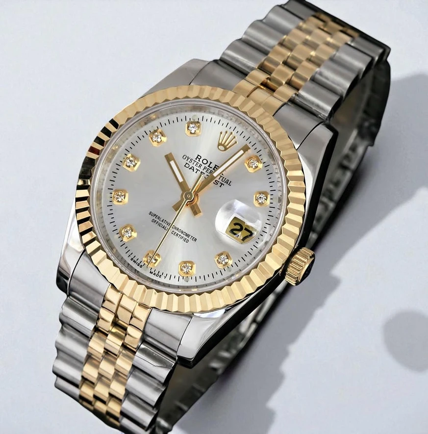 Rolex Oyster Perpetual Datejust Two Tone Silver Diamond Dial Watch Pakistan