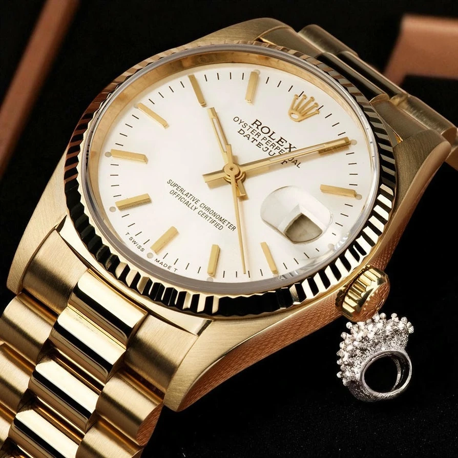 Rolex Oyster Perpetual Datejust White Dial Gold Bracelet Watch Pakistan