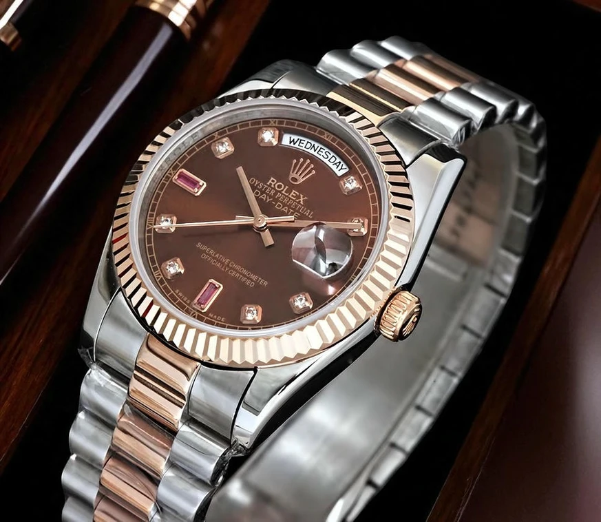 Rolex Oyster Perpetual Day Date Two Tone Brown Dial Watch Pakistan