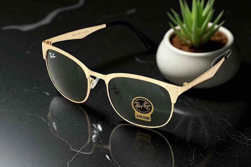 Ray Ban Gold Flat Metal Frame Sunglasses Pakistan