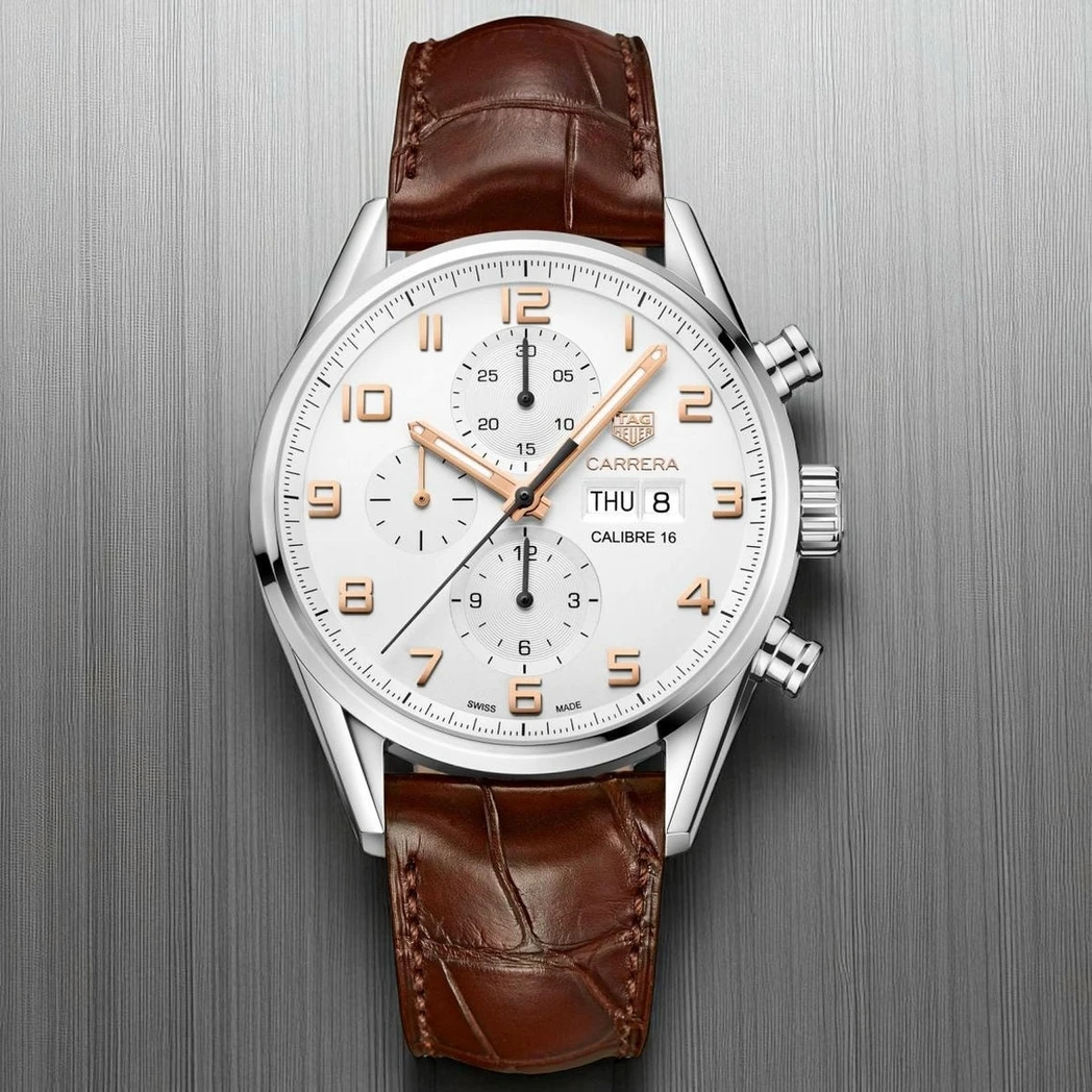 Tag Heuer Carrera Calibre 16 Day Date White 43 Mm Alligator Strap Black Pakistan