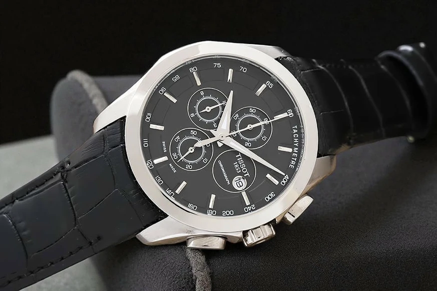 Tissot Couturier Automatic Men S Chronograph Valjoux Black Dial Watch With Black Leather Strap Pakistan